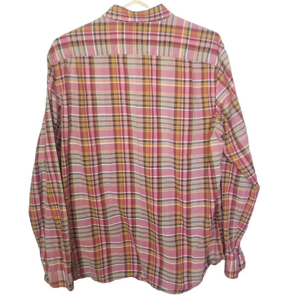 J. Crew Mens Madras Plaid Button Shirt Sz L Preppy Classic Weekend Vibes Casual